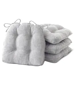 Chair Cushions Set of 4 for Dining Chairs, Kitchen Chair Cushions, 15.5" x 15.5" x 4", Light Grey, Non-Slip Backing, Tufted Memory Foam Seat Cushion