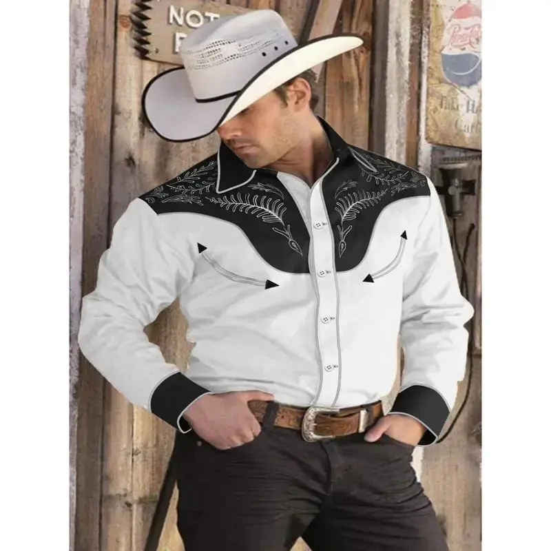 Men's Cotton Western Cowboy Shirt - Embroidered, Long Sleeve, Casual, Button Front, Band Collar Dress Shirt Men's Cotton Western Cowboy Shirt - Embroidered, Long Sleeve, Casual, Button Front, Band Collar Dress Shirt