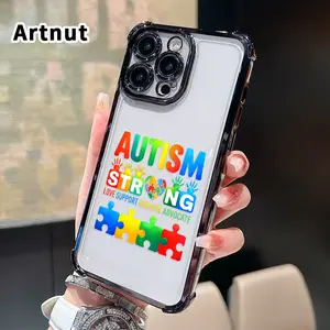 Phone Case for iPhone 17 16 Pro Max 15 Plus 14 13 12 11 E Air Autism Strong Love Pattern Anti-drop Durable Total Protective Shockproof Transparent Cover Casing