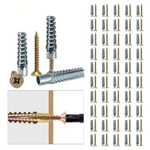 【 M6 x 30mm 100Pcs ScrewLock Max】Galvanized Durable Metal Material Serrated Steel Self Tapping Screws Metal Expansion Tube Pipe Drilling Plug for Concrete Wall Anchors Fastener Bolt Kit,wall decor,mens room decor,things for rooms,love gift