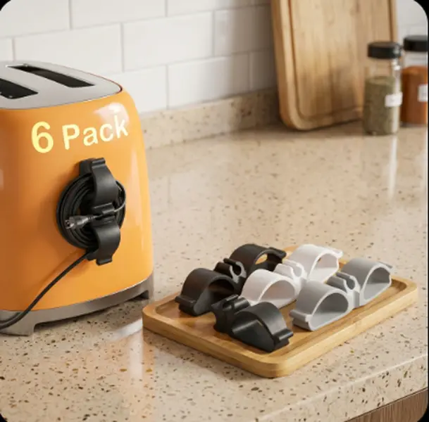 Appliance Cord Organizer 6 Pack Adhesive Cord Holder Cord Winder for Kitchen Appliances Mixer Pressure Cooker