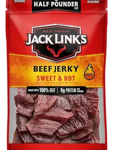 Jack Link's Beef Jerky, Sweet & Hot, ½ Pounder Bag - Flavorful Meat Snack, 9g of Protein and 80 Calories, Made with Premium Beef - 96 Percent Fat Free, No Added MSG or Nitrates/Nitrites