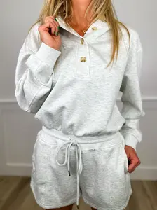 Women's Heathered Knit Romper, a Casual Longsleeve Loungewear Style with a Stretchy Fit, Hood, and Pockets