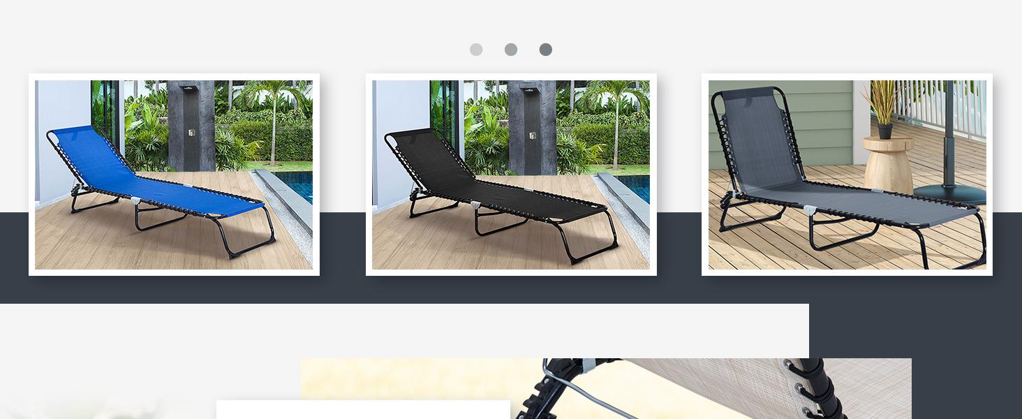 Outsunny Folding Chaise Lounge Chair Set of 2, Patio Sun Tanning Chair, Outdoor Chaise Lounger with Reclining Back, Breathable Mesh Seat for Beach, Poolside