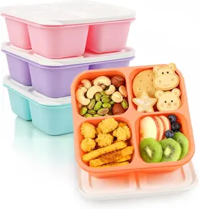 4-Pack Adult Bento Box Tableware - 4-Compartment Reusable BPA-Free Stackable Meal Prep Snack Containers for Home, Work
