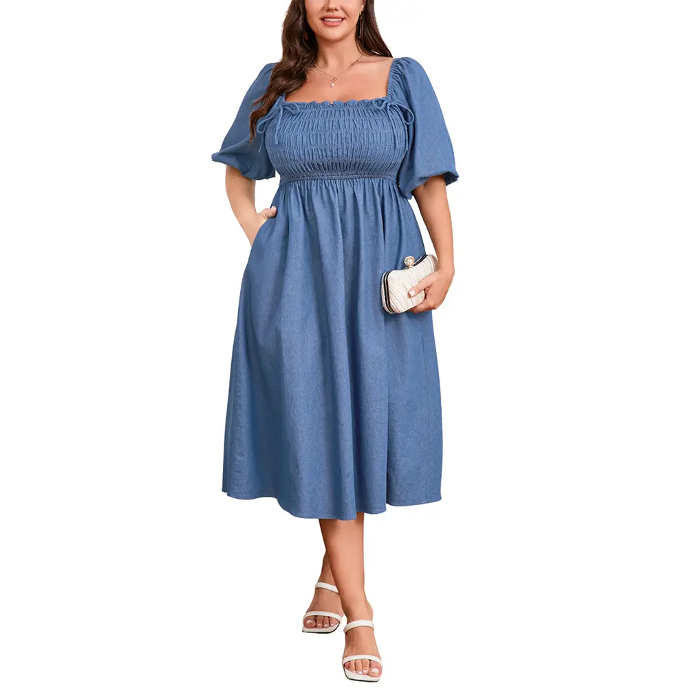 EYWOL Plus Size Babydoll Women Denim Dress Short Puff Sleeve Jean Mini Dress  with Pockets Reversible Two-Way Style - TikTok Shop