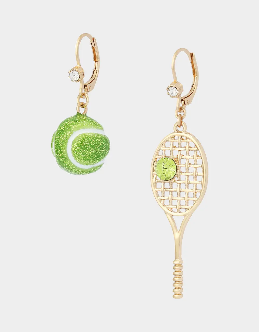 MISMATCH TENNIS RACQUET AND BALL EARRINGS GREEN