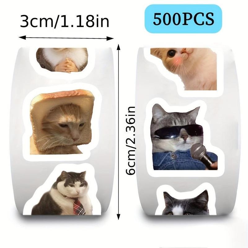 Cat Pattern Sticker, 500pcs/roll Cute Cat Face Expression Sticker, Self Adhesive Decorative Sticker for Gift Greeting Card & Envelope,Christmas Gift Label Sticker,