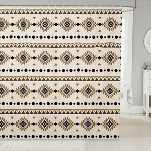Western Aztec Bath Curtain, Bohemian Decor Shower Curtain, Exotic Tribal Bathroom Accessories, Geometric Southwestern Farmhouse Fabric Shower Curtains