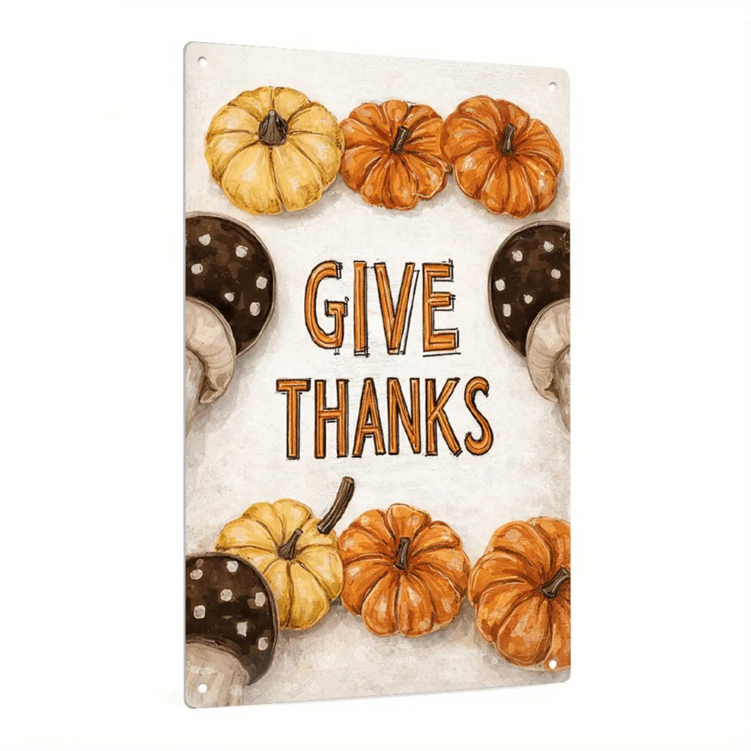 Vertical Iron Sheet Painting Thanksgiving Pumpkin Pattern Decorative Sign 2D Flat Style Wall Art for Living Room Kitchen Cafe Bedroom Rustic Decor
