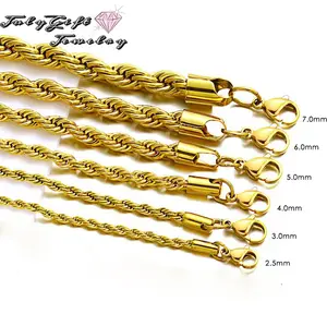 Rope Chain 2.5mm 3mm 4mm 5mm 7mm Stainless Steel Twist Chain Necklace for Men Women 16 Inches 30 Inches