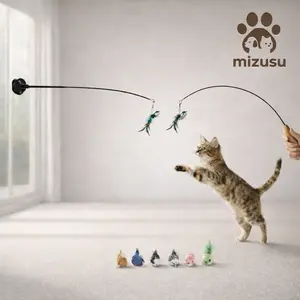 Interactive Bird Simulation Cat Toy Set, Interactive Cat Toys for Indoor Cats, Cat Feather Toy, Self-Holding Suction Base, 7 Replacement Birds, Feathers & Bells, Realistic Bird Impression