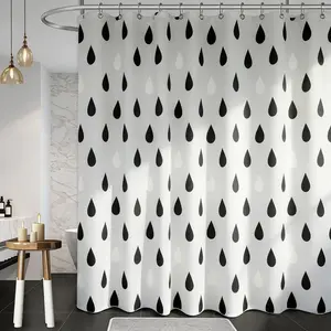 Black and White Water drops Shower Curtain Waterproof Peva Shower Curtain Includes 12 Hooks 71x71 Inches