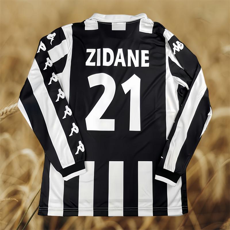 99-00 Juventus Retro 21 Black and White Striped Long-Sleeve Soccer Jersey
