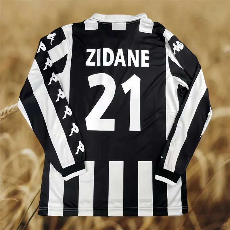 99-00 Juventus Retro 21 Black and White Striped Long-Sleeve Soccer Jersey