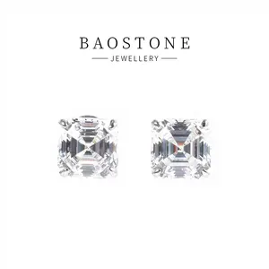 BAOSTONE Lab Created Artificial Gemstone 925 Silver Earrings-ASSCHER-CUT STUDS-#E173