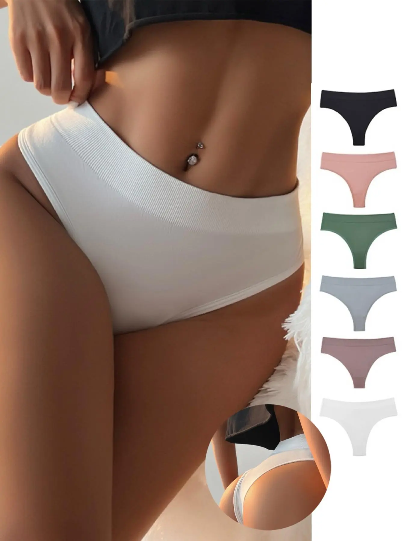 Women's 6 Counts Solid Thong, Casual Comfy Panty, Soft Comfy Breathable Cozy Panties for Daily Wear, Women's Underwear, Women's Knicker Bottoms for All Seasons