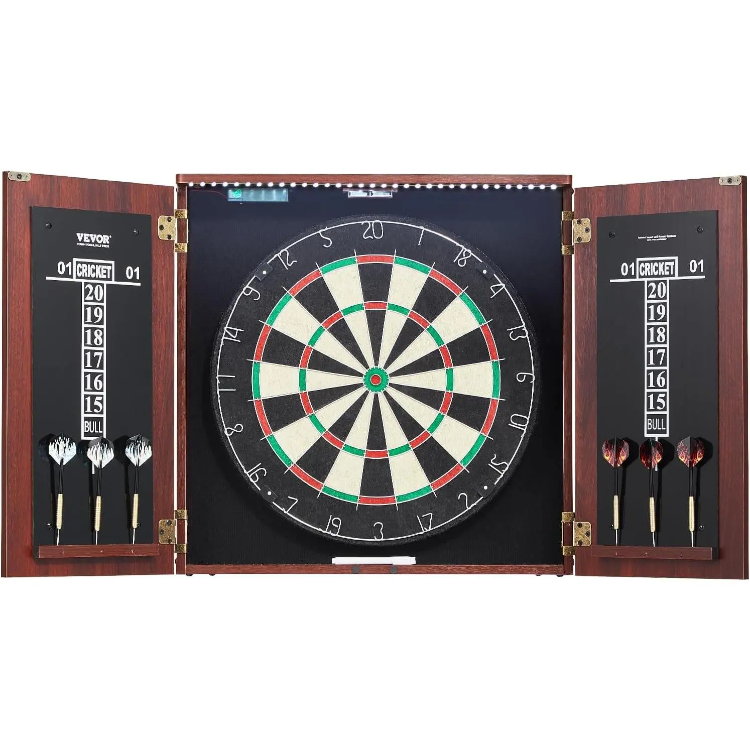 VEVOR Dart Board Cabinet Set, Multiple Styles Ready-to-Play Bundle Official Size, Steel Tip Dart Hideaway Cabinet, Features Easy Assembly, Complete with All Accessories, Perfect for Cricket Games, Led Display Screen, Full Kit, Soft Target