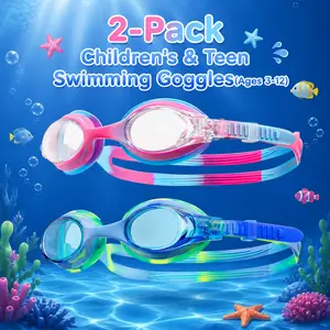 Kids Swim Goggles 2-Pack,   Ages 3-12 ,Anti-Fog, UV Protection, No Leaks, Clear Vision, 1-Piece Design,   Unisex, Pool & Outdoor Training Water Sports Essentials  