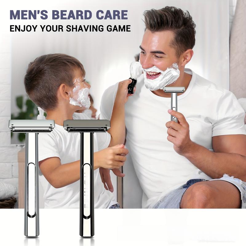 MAKEPOLO 5in1 Safety Razor Kit - All-Metal Shaver with Self-Cleaning, 15 Blades | Unisex Father's Day Gift Stainless Daily Handle Smooth Traditional Black Steel