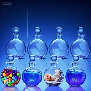 8.5 oz Clear Glass Sphere Jars with Lid - 12 Pack Round Potion Bottles for DIY Crafts, Halloween Decor, Sand Art - Reusable Decorative Containers, Ball Style Storage Jars for Costume Props Set Transparent Bath Colorful Flower Lightweight