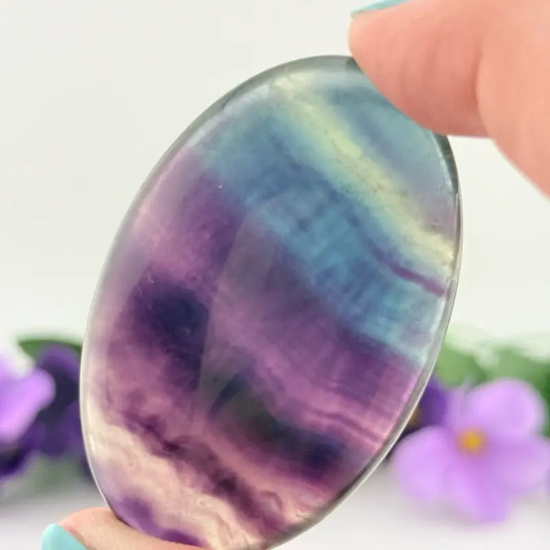 Blue Rainbow Fluorite Meditation Palm Stone Crystal - TOP QUALITY