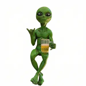 Funny Alien Beer Drinking Statue | Resin Figurine with Beer Mug, Sci-Fi Decor for Home/Bar, Perfect Gift for Space Lovers (1 Box)
