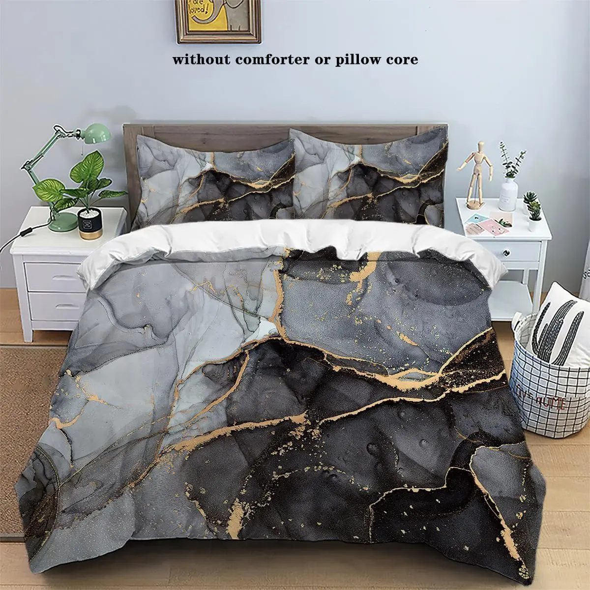 Marble Pattern Bedding Set, Ultrafine Fiber Material, Kids and Adults Suitable, Includes 2 Pillowcases, 3-Piece Set, Zipper Closure, Full Size, Duvet Set
