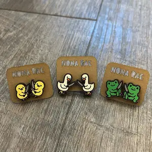 Chaos Critter Studs – Cute Animals with Knives – Funny Wooden Earrings
