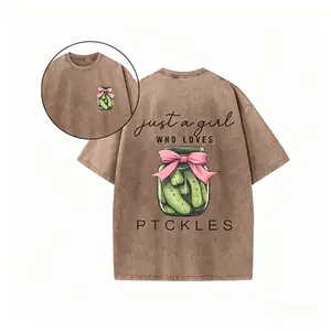 Men'S T-Shirt, A Who Adores Pickles, Featuring a Pink Bow Jar Design, This Streetwear T-Shirt Showcases a Fun Y2K Vintage Pattern. It'S a Trendy, Loose-Fitting Shirt Perfect for Casual Celebrations, Parties, Or As a Holiday Gift