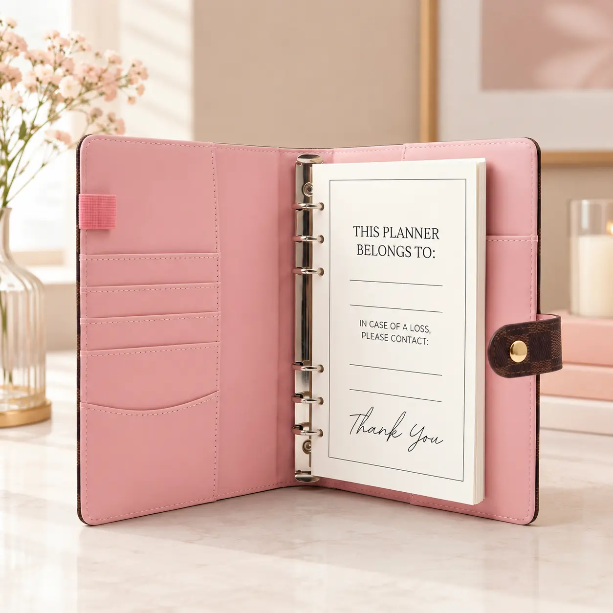 Aesthetic A5 PU Leather 6-Ring Binder Planner, Refillable Undated Journal Notebook with 80 Grid Pages, Checkered Planner for Daily To Do Lists, Personal Planner, Budget Kit, College Supplies, College Essentials, Student Bullet Journaling Gifts
