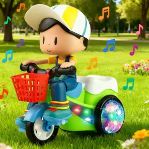 Children's Electric Riding Toy Stunt Tricycle with 360 Degree Rotation Lighting Music Twisting Obstacle Avoidance for Toddlers Christmas Gift Idea