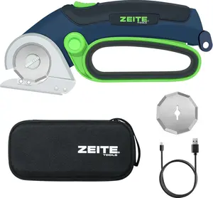 ZEITE 4V Cordless Electric Scissors Cardboard Cutter, 260 RPM Fast Cutting, USB Charging w/Storage Box & 2 Blades,Blue , Ideal Gift for Dad & DIY Lovers (Cardboard, Leather,Carpet, Boxes, Plastic)