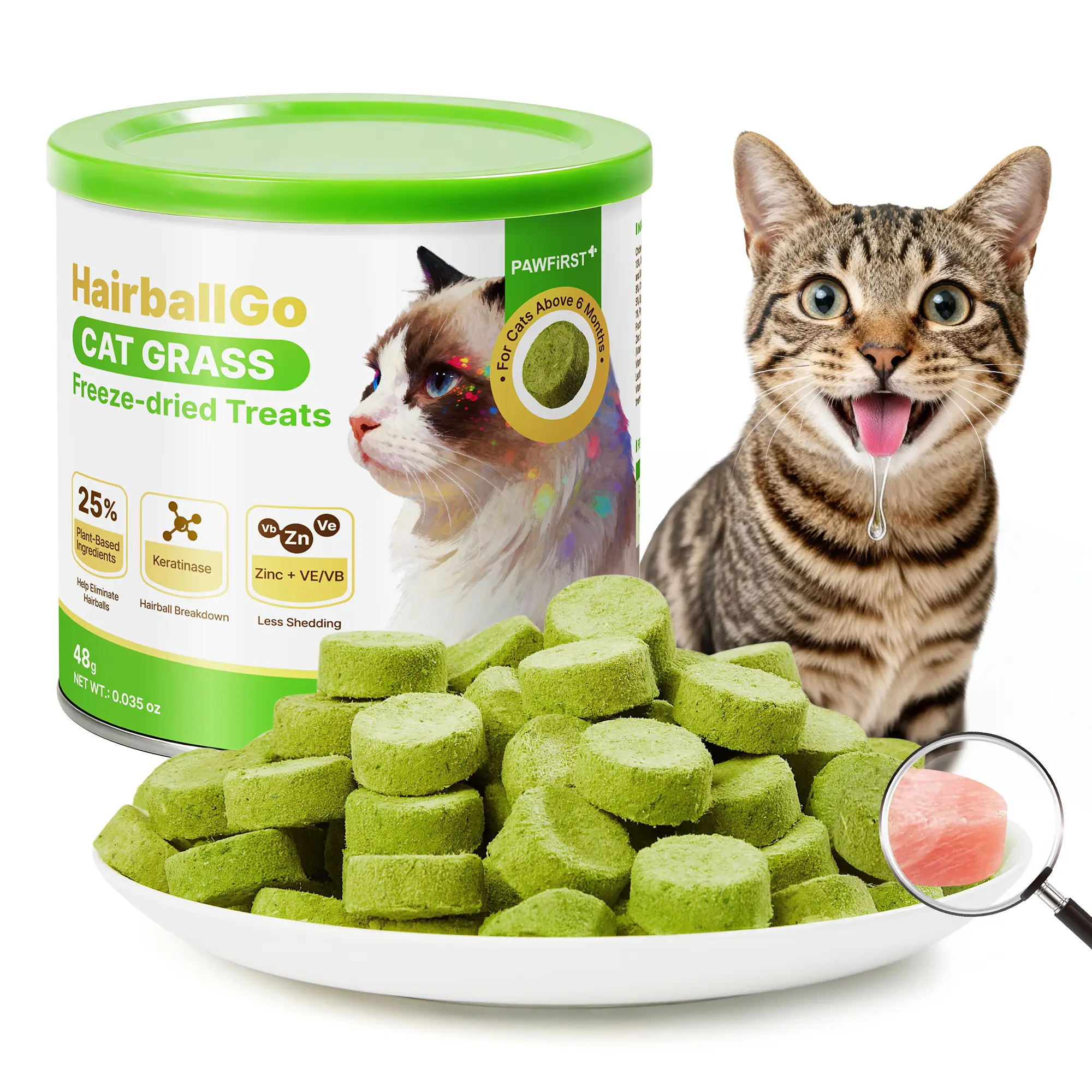 PawFirst Freeze-Dried Cat Grass Treats for Hairball Control & Digestive Health – Chicken, Natural Barley Grass & Plant Fiber – Grain-Free, Chew Toy Dehydrated Crunchy Bites for Indoor Kittens #SummerVibes #petlovers