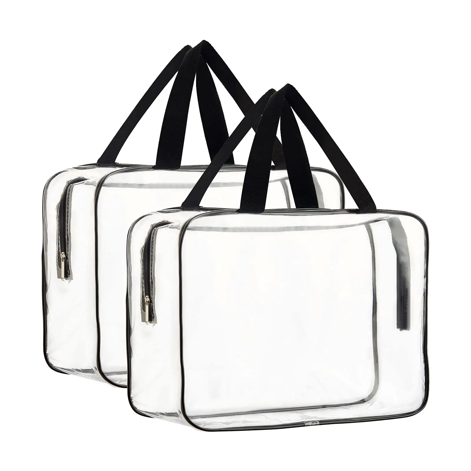 2Pcs Large Clear Tote Bags - Waterproof Transparent Stadium-Approved Handbag - Heavy Duty PVC Organizer for Travel, Work, Gym, Swim & Daily Use