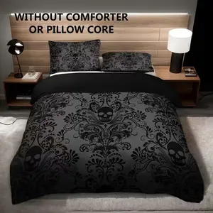 3-Piece Bedding Set, Digital Print Duvet Cover, Dark Skull Design, Soft Comfortable Fabric, Suitable for Bedroom, Hotel, Valentine's Gift