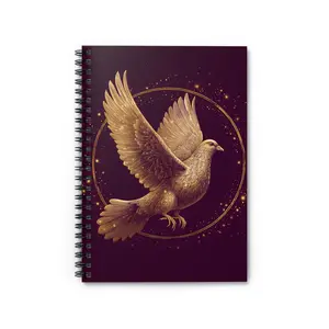 Golden Dove Spiral Notebook, Spiritual Ruled Journal, Purple Gold Writing Notebook, 6 x 8