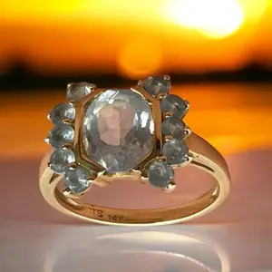 14k Gold Ring with Natural Aquamarine Stone for Women