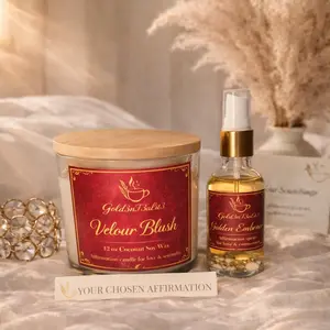 GOLDEN VELOUR (Flame Bundle) | 12oz Coconut Soy Wax Candle • 2oz Crystal Room Spray