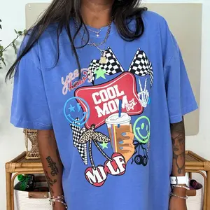 Comfort Color Cool Mom Dept. T-Shirt, Western Collage Graphic Tee, Trendy 8 Ball Mother Lucky Mama Shirt Vintage Flames Rad Mom Birthday Gift Moto Edgy Grunge Aesthetic Streetwear
