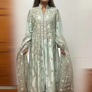 Hand Worked Dabka Pearls and Bead Embellished Pakistani Fancy Dress with Pants and Dupatta for Special Occasions- returns not accepted
