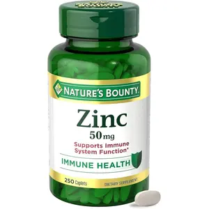 Nature’s Bounty Zinc 50mg, Immune Support & Antioxidant Supplement, Promotes Skin Health, 1 Caplet Per Day, Gluten Free, 250 Vegetarian Caplets