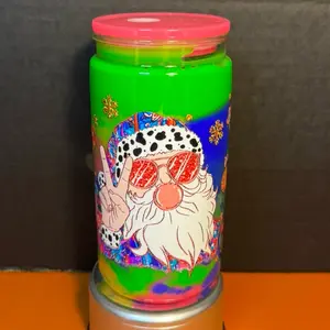 Santa Christmas Themed 16 oz Paint Snow Globe Tumbler with Festive Design and Vibrant Colors