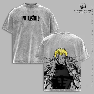 Laxus Dreyar Vintage Oversize Washed Anime T-Shirt, Fairy Tail Thunder Dragon Slayer Graphic Tee, Heavy Cotton Streetwear for Manga Fans and Collectors