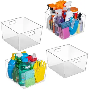 Clear Plastic Storage Bins - XL 4 Pack  for Kitchen,Fridge, Pantry Organization, Cabinet Organizers