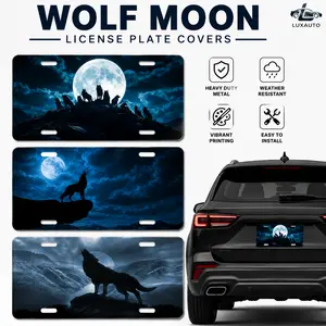 Wolf Moon Night Sky License Plate – Heavy Duty Aluminum Decorative Car Tag for Truck SUV, Weather Resistant Front & Rear Plate Decor, 11.8 x 5.9 Inch, 1PC (No Screws Included)