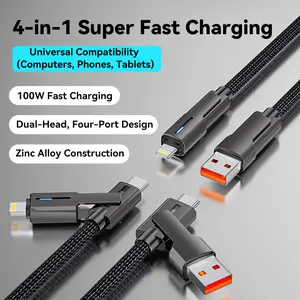 KAXOE 4-in-1 100W Fast Charging Cable USB-C to Type-C Usb-A/Type-C/Lightning Ports Data Transfer Charger Cable for iPhone 17 Pro Max / 16/15/14/13/12/11 Pro Max, Quick Charge Compatible with for Samsung S25/S24/S23+, for LG, Google Pixel, Xiaomi, Tablets