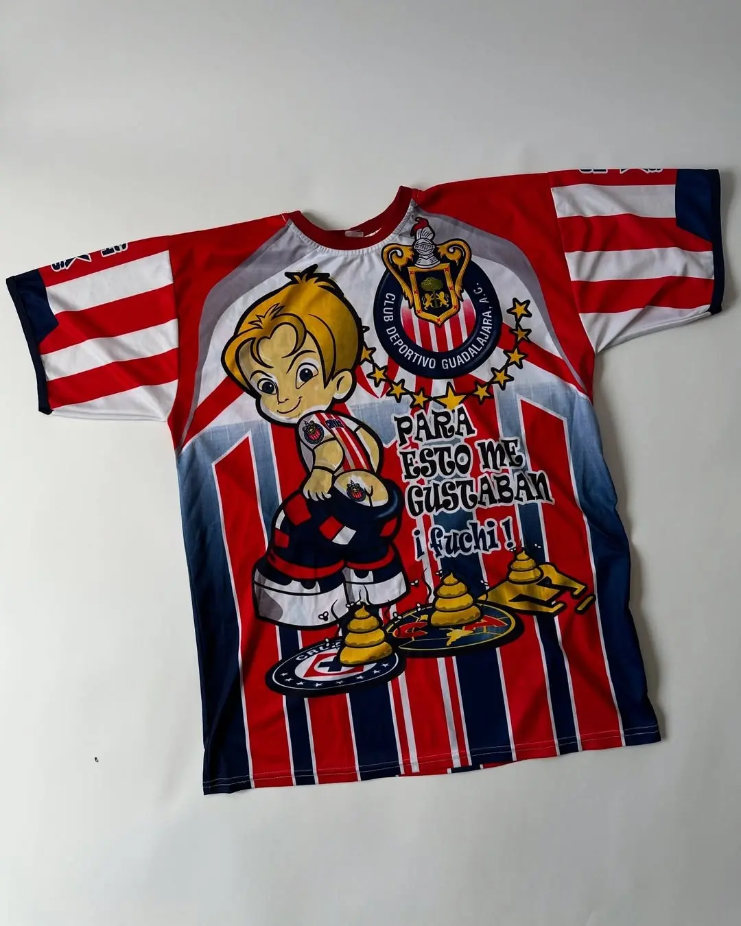 Chivas Y2K Guadalajara Inspired 2000s Retro Shirt Red White Vintage Style Shirt, Mexican Football Inspired Retro Apparel, Classic Cartoon Design Top, Unisex Casual Sportswear, Trendy Streetwear Clothing, Gift For Fashion Lovers
