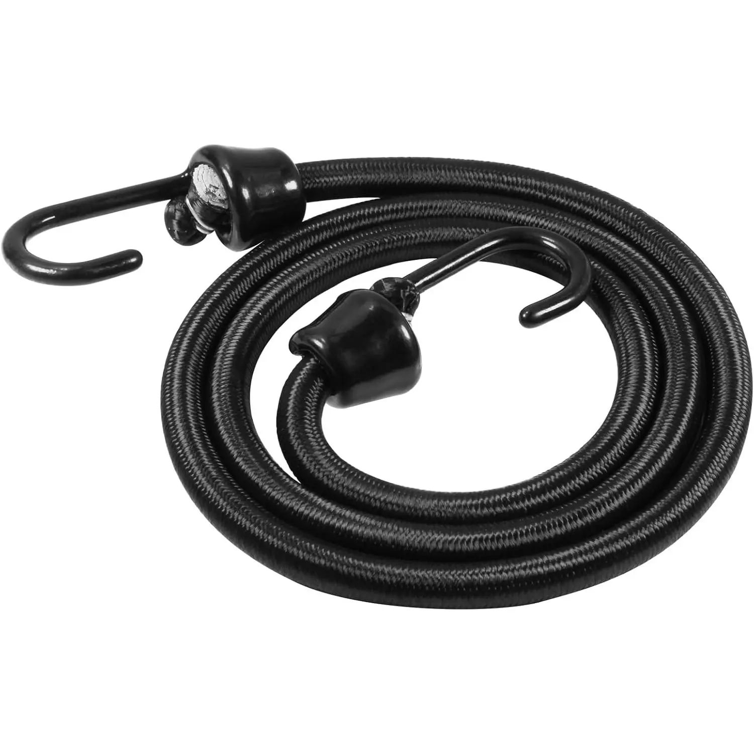 4-Count Heavy Duty Bungee Cords with Safety Plastic-Coated Marine Grade Hooks - 36 in, 10mm Dia Black Woven Polypropylene Fabric Cord, UV Resistant, 100% Elastic Natural Rubber Strands, 80lb Capacity for Luggage Tie Down, Mat Carrier