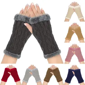 New plush and thick wool gloves diamond short knitted fingerless plush sleeves autumn and winter warm fur gloves